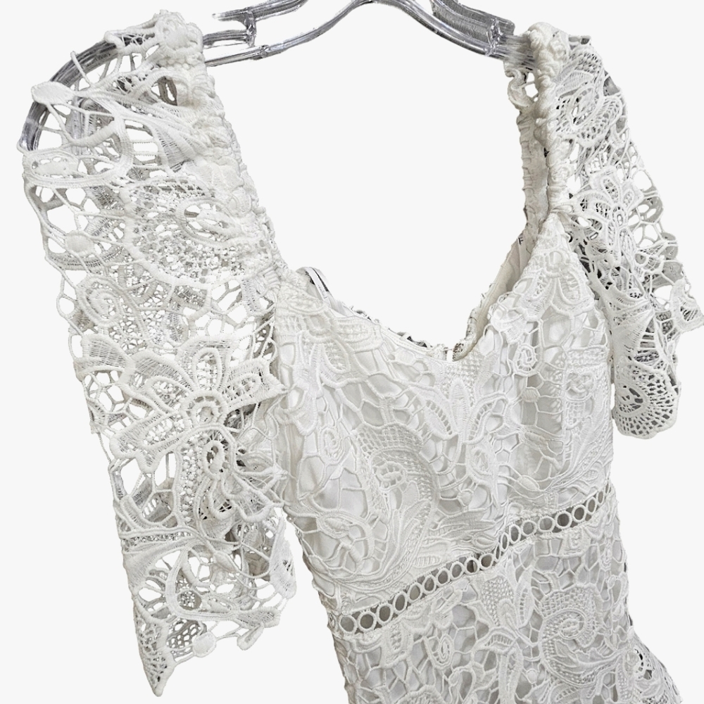 Nwot Lulu's White Embroidered Floral Lace Briarwood Shortsleeve Midi Dre… - Picture 8 of 17